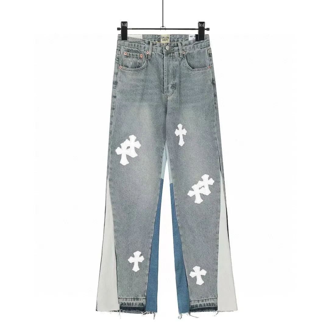 #8116 P260💰 Independent GALLERY DEPT. Vintage spliced cross loose washed flared jeans - truly restore the ultimate texture of Vintage - original hardware accessories, washed and other elevators, QR code analysis are all purchased from the original factory, high degree of restoration, welcome to compare with certain products ~ - three-dimensional version, loose and comfortable, not picky about the figure, taller and slimmer, factory Seiko, original quality control, same style for men and women, can be matched with couples, versatile recommendation, must-have jeans for all seasons -Size: 28 30 32 34 36